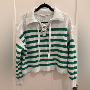 Green and White Striped Women's Sweater